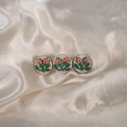 Peach Rose Buds Branch Triple Round Hair Barrette