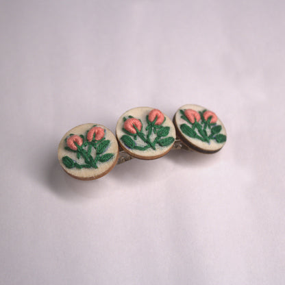 Peach Rose Buds Branch Triple Round Hair Barrette