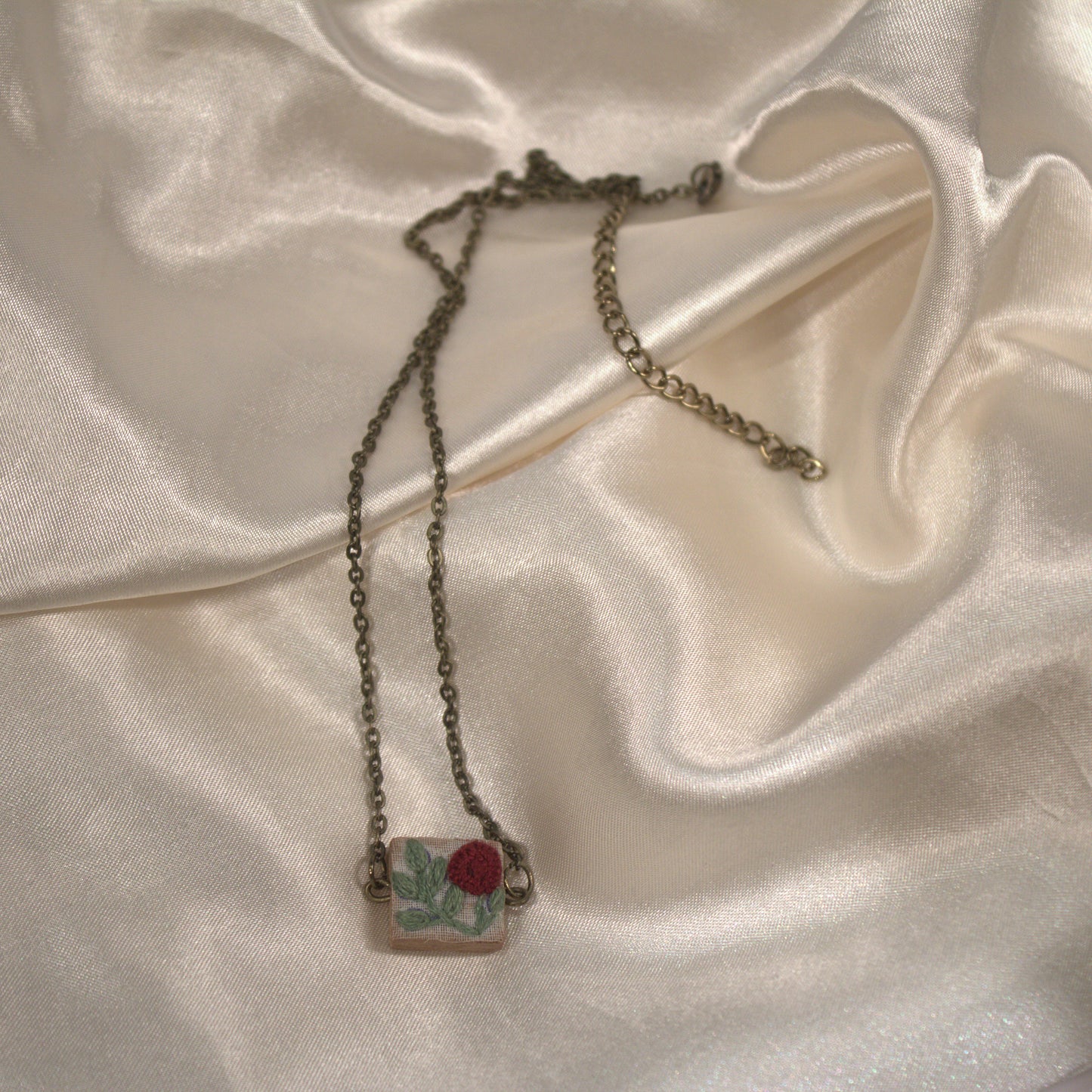 Maroon Rose Branch Square Necklace