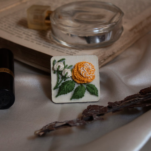 Yellow Gradient Rose Branch Square Brooch Pin