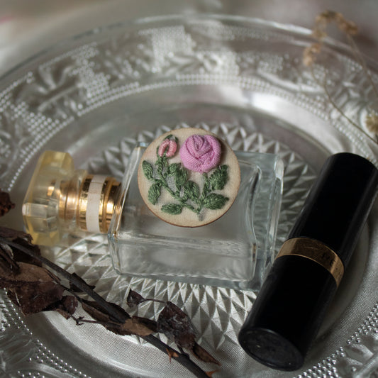 Light Pink Rose Branch Bud Round Brooch Pin