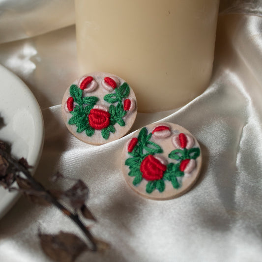 Dual Tone Rose Buds Branches Round Ear Studs