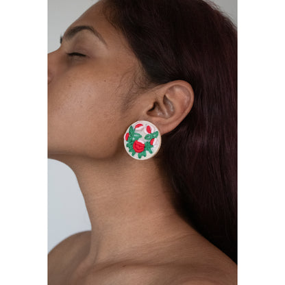 Dual Tone Rose Buds Branches Round Ear Studs