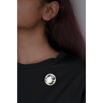 Gradient Off-White Rose Branch Round Brooch Pin