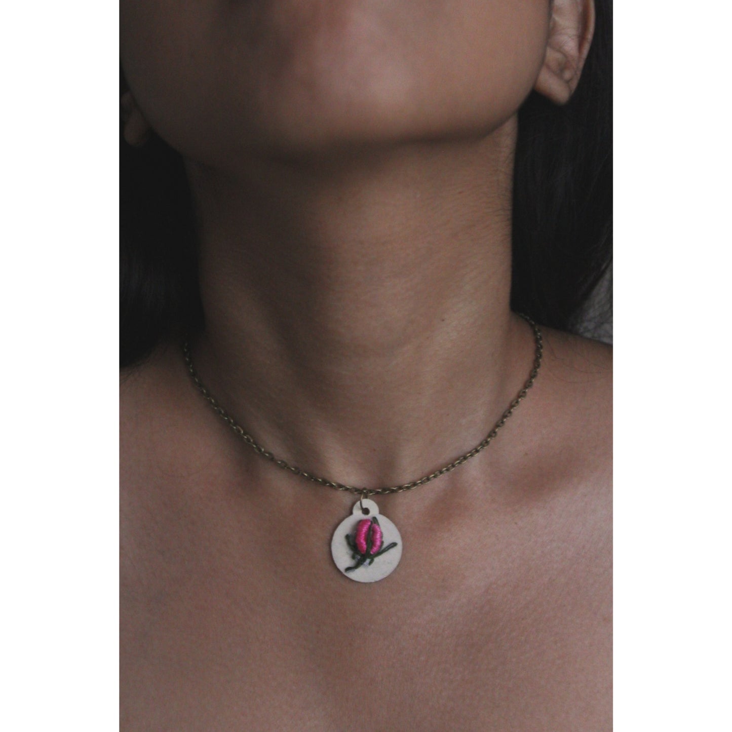 Pink Gradient Rose Bud Circular Necklace