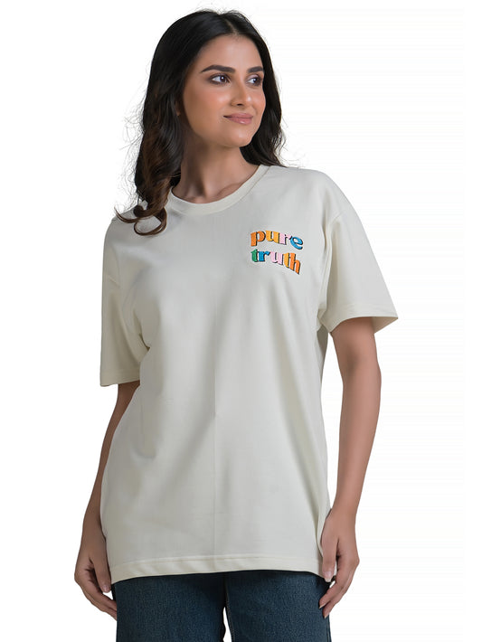 Pure Truth Embroidered Terry Cotton Oversized Tshirt