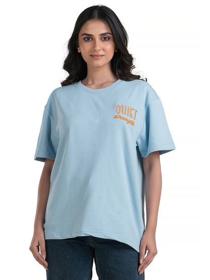 Quiet Strength Embroidered Terry Cotton Oversized Tshirt