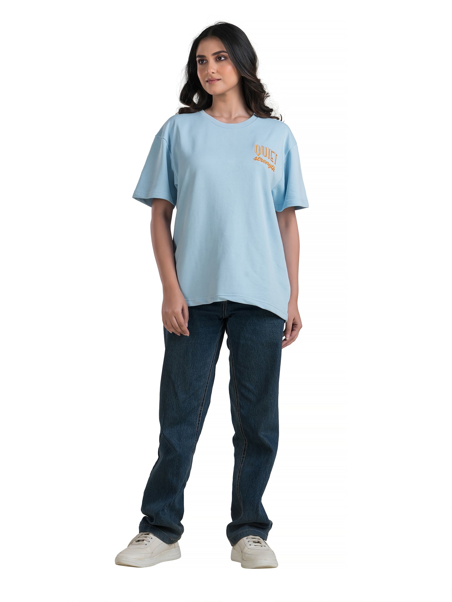 Quiet Strength Embroidered Terry Cotton Oversized Tshirt