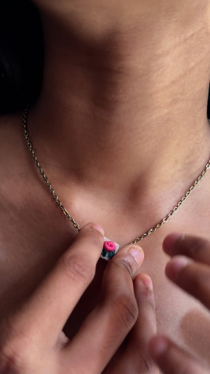 Peach Rose Tiny Square Necklace
