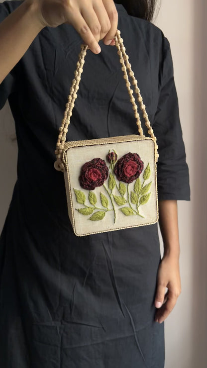 Maroon Gradient Rose Branch Square Handbag
