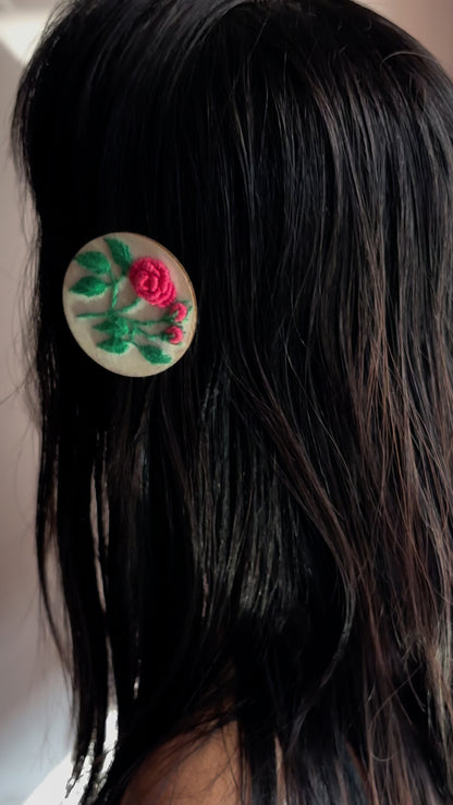 Peach Rose Branch Circular Alligator Hair Clip