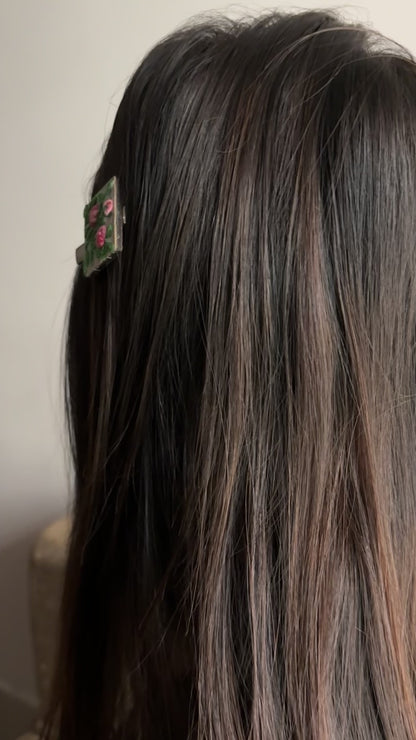 Pink Gradient Rose Branch Square Alligator Hair Clip