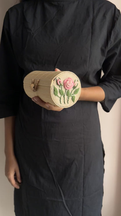 Pink Gradient Rose Branch Round Clutch Bag