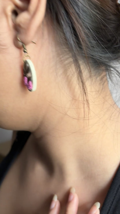 Magenta Rose Vine Hollow Oval Earrings