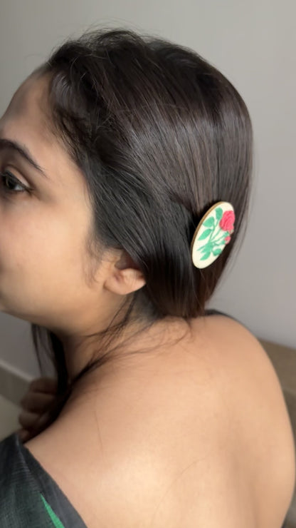 Peach Rose Branch Circular Alligator Hair Clip
