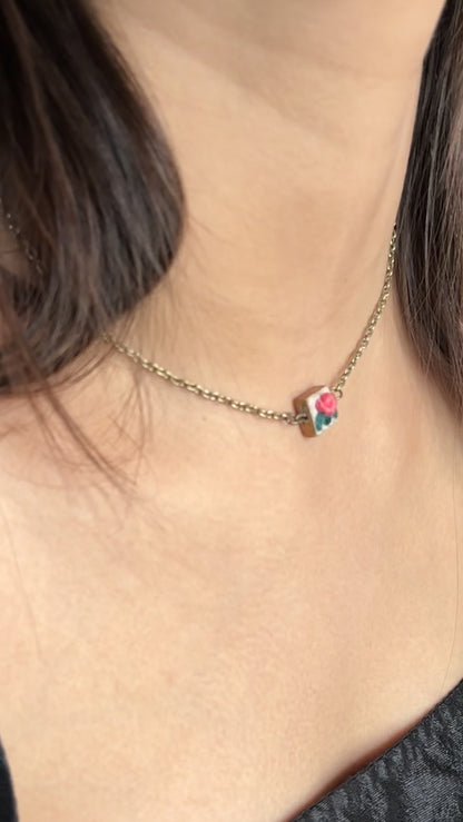 Peach Rose Tiny Square Necklace
