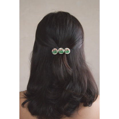 Peach Rose Buds Branch Triple Round Hair Barrette