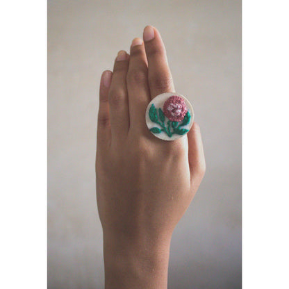 Mauve Rose Branch Round Adjustable Ring