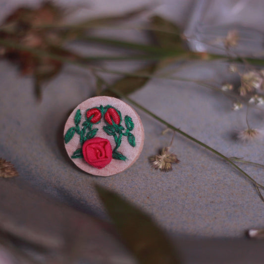 Deep Pink Rose Branch Circular Adjustable Ring